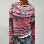 MEELANO Amore | Dame Mønstret Striktrøje med Rund Hals - Finstrikket Pullover Pink