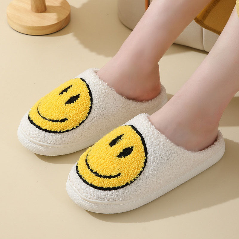 MEELANO Unisex Smiley-Mønster Hjemmesko Varme Og Bløde Hvid
