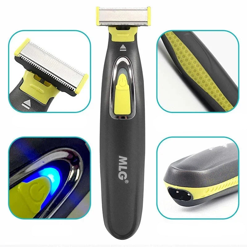 MEELANO Elektrisk Bodytrimmer til Mænd & Kvinder – USB-genopladelig T-kniv Trimmer til Ansigt & Krop med 3 Kamme