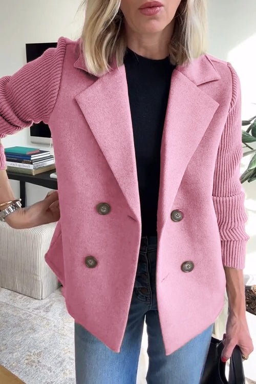 MEELANO Blazer Med Stribede Ærmer Og Struktureret Dobbeltradet Design Lyserød