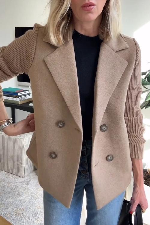 MEELANO Blazer Med Stribede Ærmer Og Struktureret Dobbeltradet Design Brun