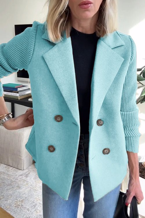 MEELANO Blazer Med Stribede Ærmer Og Struktureret Dobbeltradet Design Lyseblå