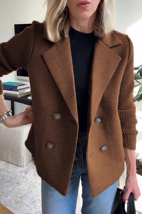 MEELANO Blazer Med Stribede Ærmer Og Struktureret Dobbeltradet Design Mørkebrun