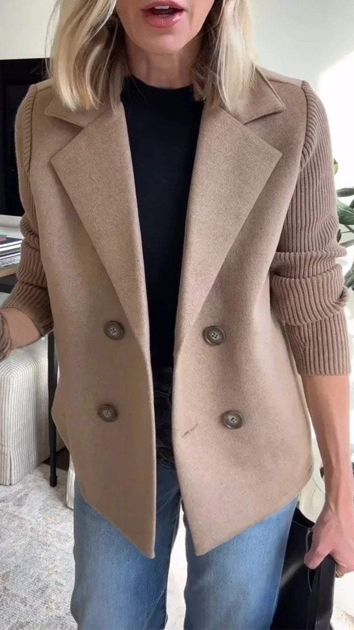 MEELANO Blazer Med Stribede Ærmer Og Struktureret Dobbeltradet Design
