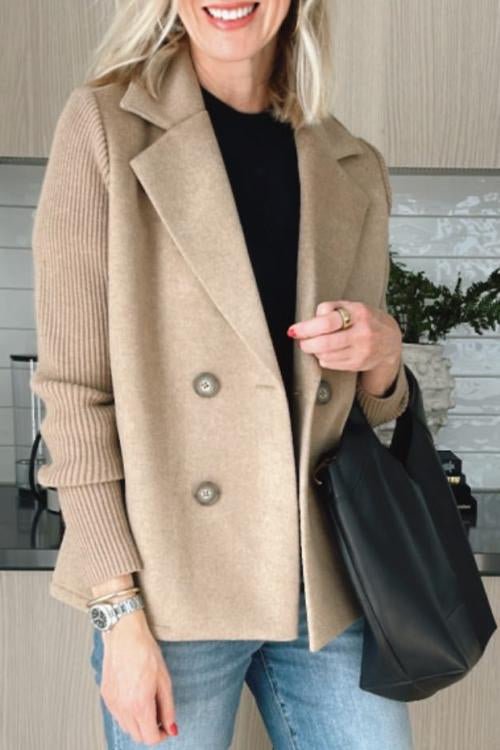 MEELANO Blazer Med Stribede Ærmer Og Struktureret Dobbeltradet Design Kaki