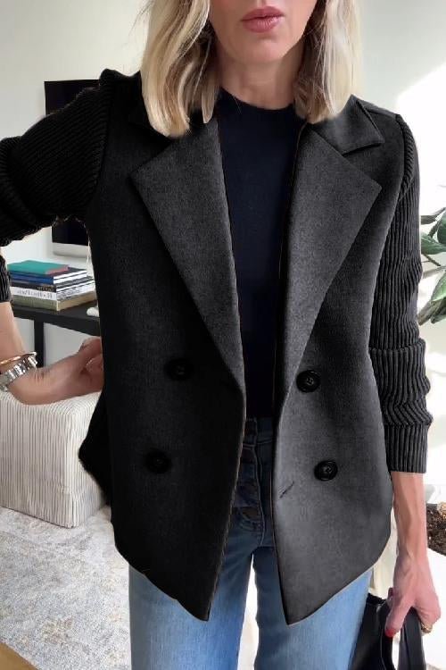 MEELANO Blazer Med Stribede Ærmer Og Struktureret Dobbeltradet Design Sort