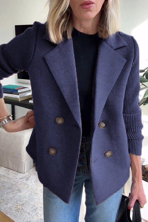 MEELANO Blazer Med Stribede Ærmer Og Struktureret Dobbeltradet Design Blå