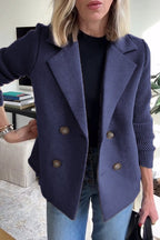 MEELANO Blazer Med Stribede Ærmer Og Struktureret Dobbeltradet Design Blå
