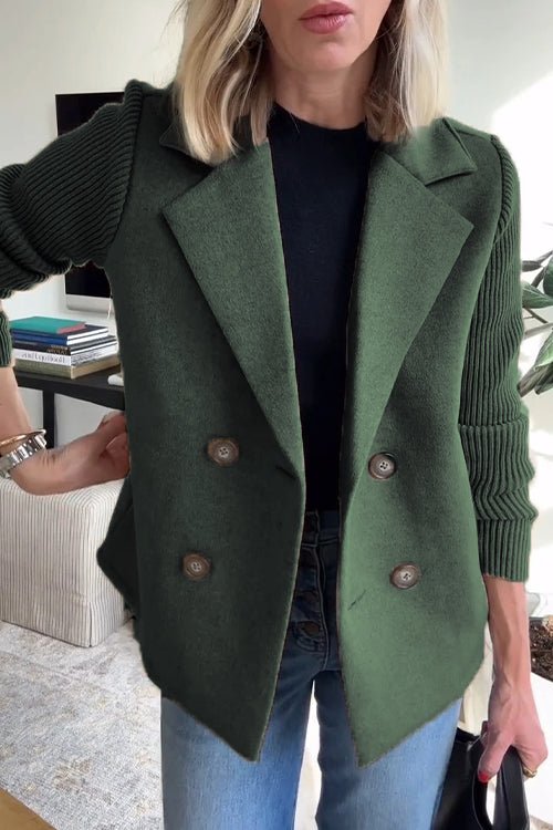MEELANO Blazer Med Stribede Ærmer Og Struktureret Dobbeltradet Design Grøn