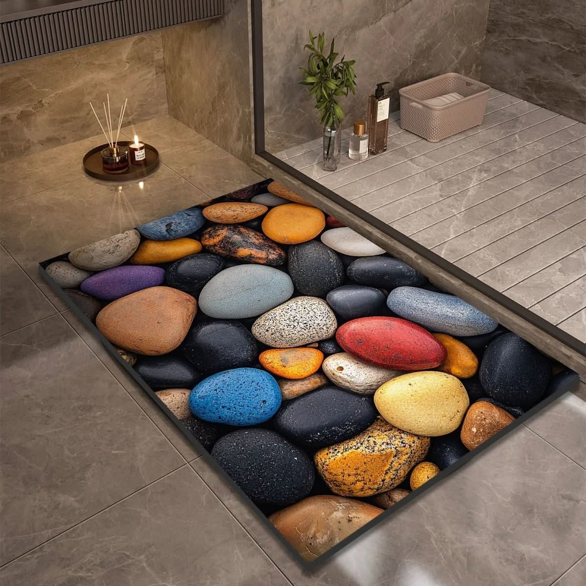 MEELANO Diatomit Bademåtte med Skridsikker Gummibund – Hurtigtørrende Bademåtte, 17 Designs, 40x60 til 60x90 cm Design 12