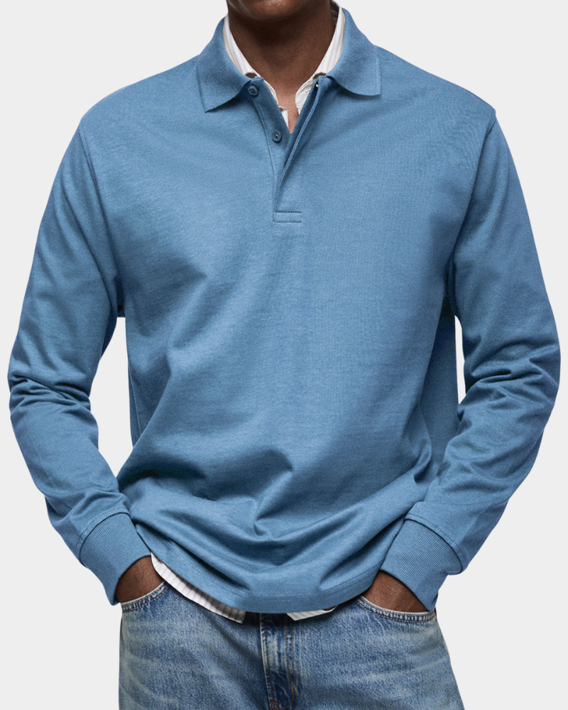 MEELANO Klassisk Langærmet Poloshirt Til Mænd Med Komfort Og Holdbarhed lyseblå