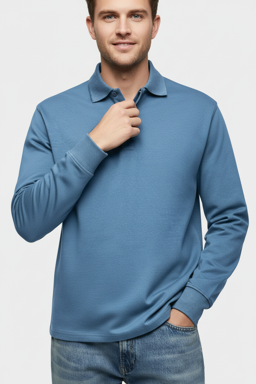 MEELANO Klassisk Langærmet Poloshirt Til Mænd Med Komfort Og Holdbarhed
