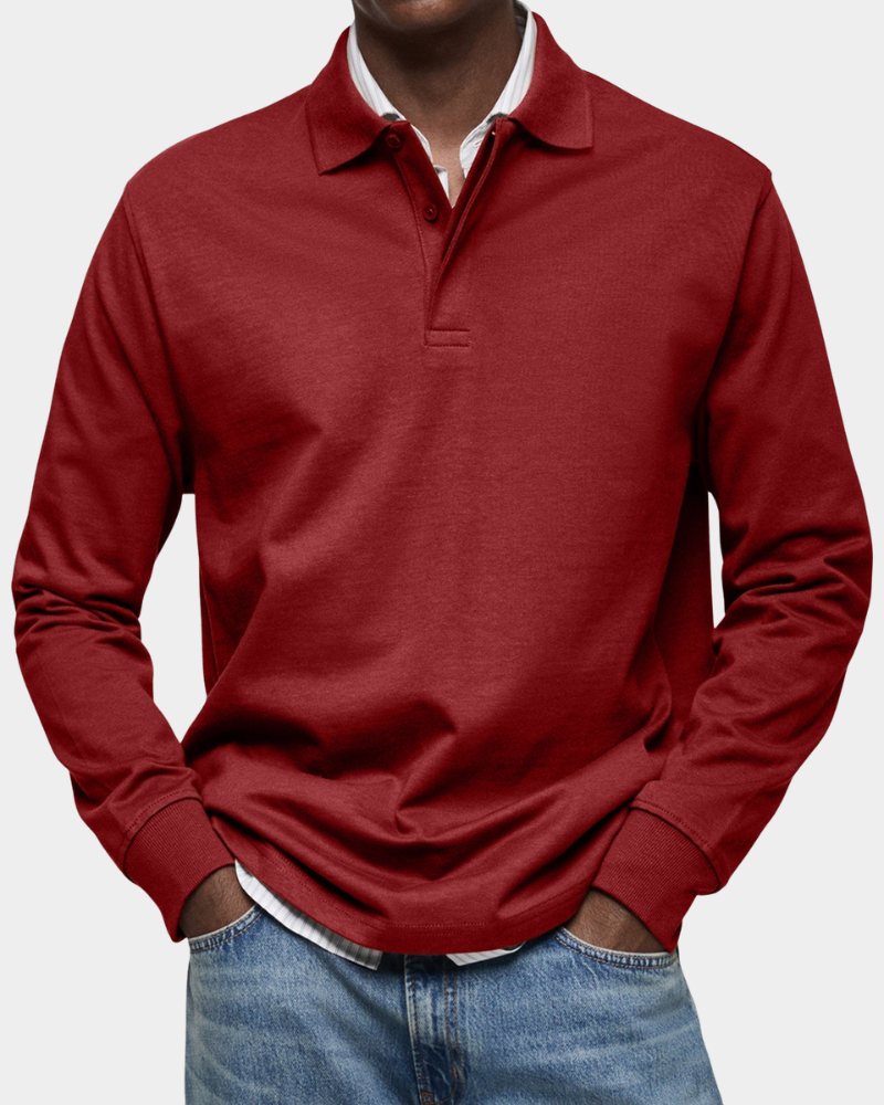 MEELANO Klassisk Langærmet Poloshirt Til Mænd Med Komfort Og Holdbarhed rød