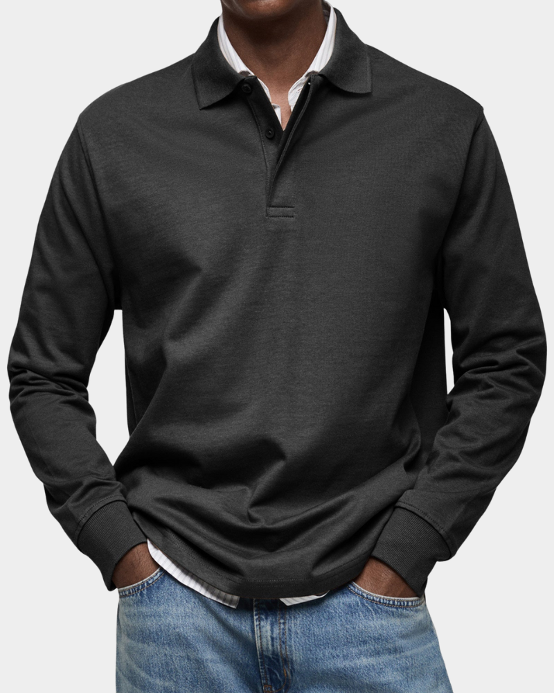 MEELANO Klassisk Langærmet Poloshirt Til Mænd Med Komfort Og Holdbarhed sort