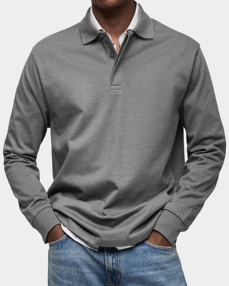 MEELANO Klassisk Langærmet Poloshirt Til Mænd Med Komfort Og Holdbarhed grå