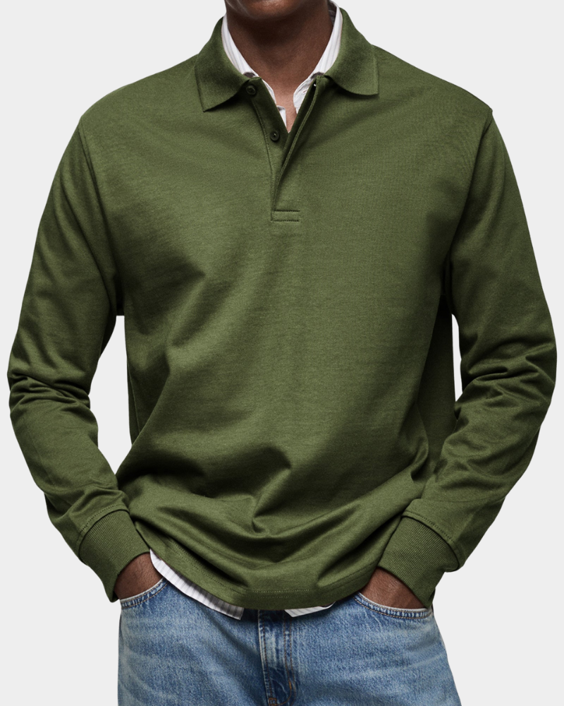 MEELANO Klassisk Langærmet Poloshirt Til Mænd Med Komfort Og Holdbarhed militærgrøn