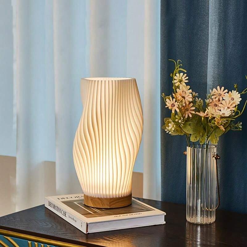 MEELANO AuraWave | Dæmpbar bordlampe med USB og bølgeformet design