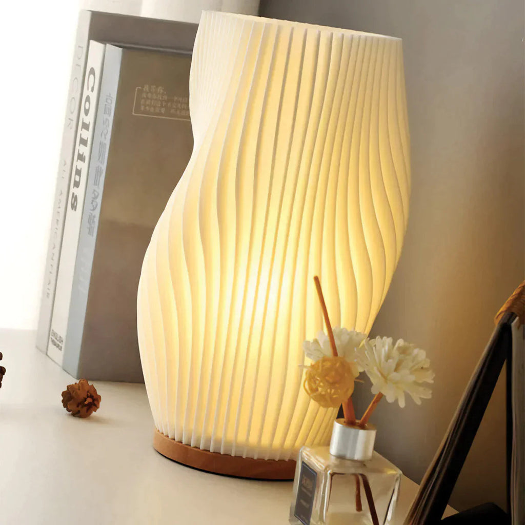 MEELANO AuraWave | Dæmpbar bordlampe med USB og bølgeformet design