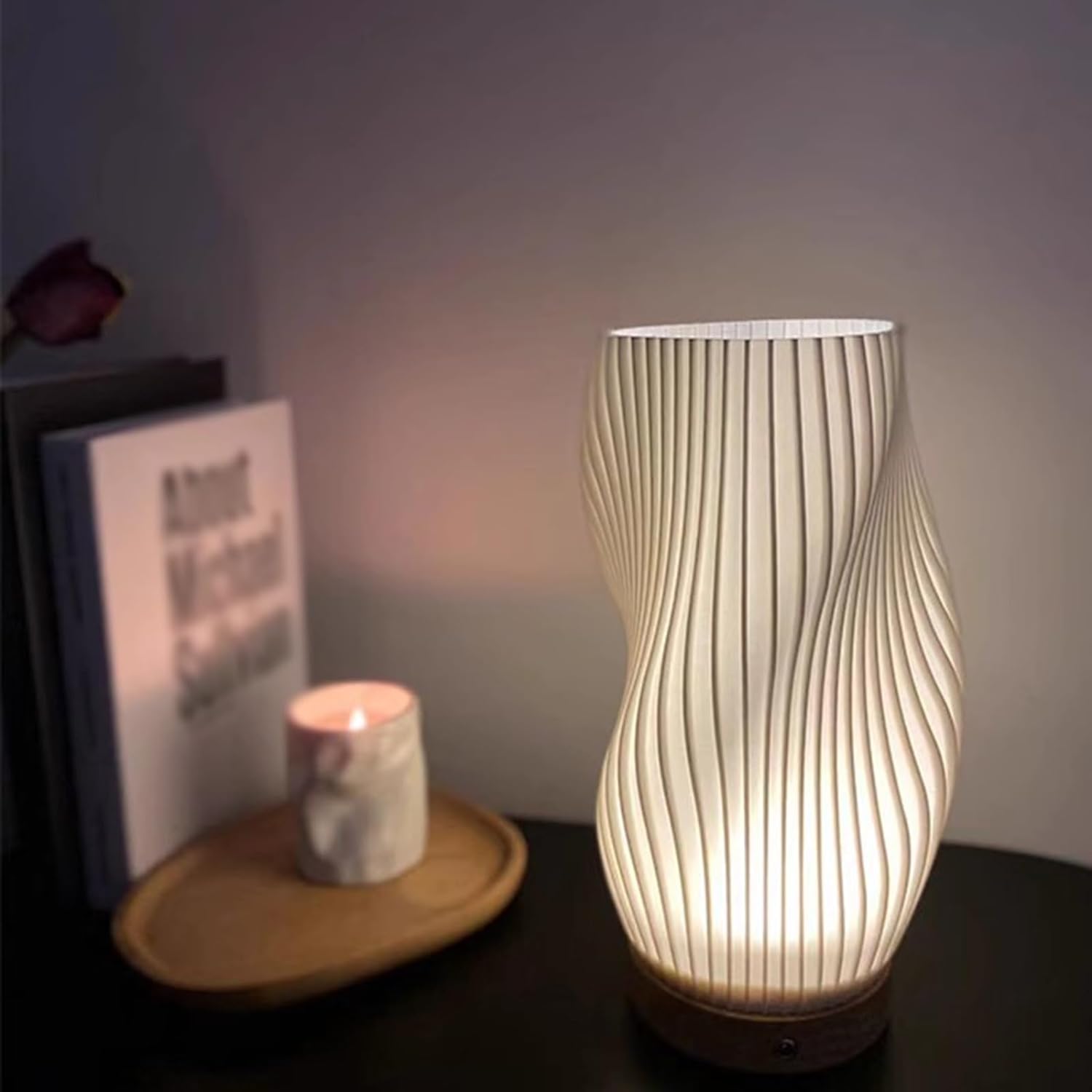MEELANO AuraWave | Dæmpbar bordlampe med USB og bølgeformet design