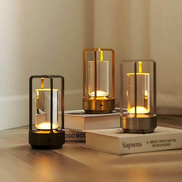 MEELANO Auralight Trådløs Bordlampe – Krystalglas, Touch Dæmper & Vandtæt Design