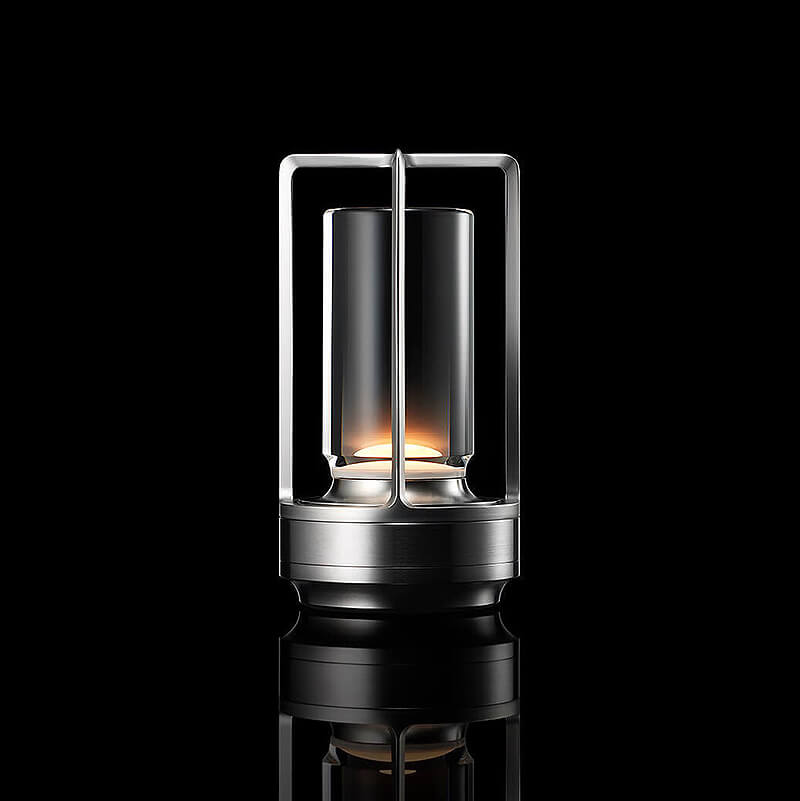 MEELANO Auralight Trådløs Bordlampe – Krystalglas, Touch Dæmper & Vandtæt Design Sølv