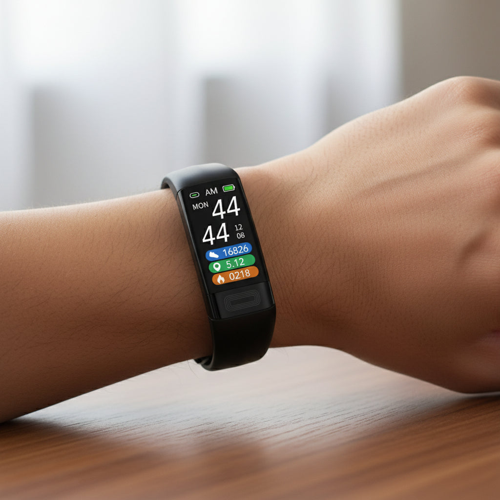 MEELANO Smart Fitnessarmbånd med Pulsmåler – Aktivitetsmåler med Opkalds- & Beskednotifikationer, IP67, 10 Dages Standby, 3 Farver Sort