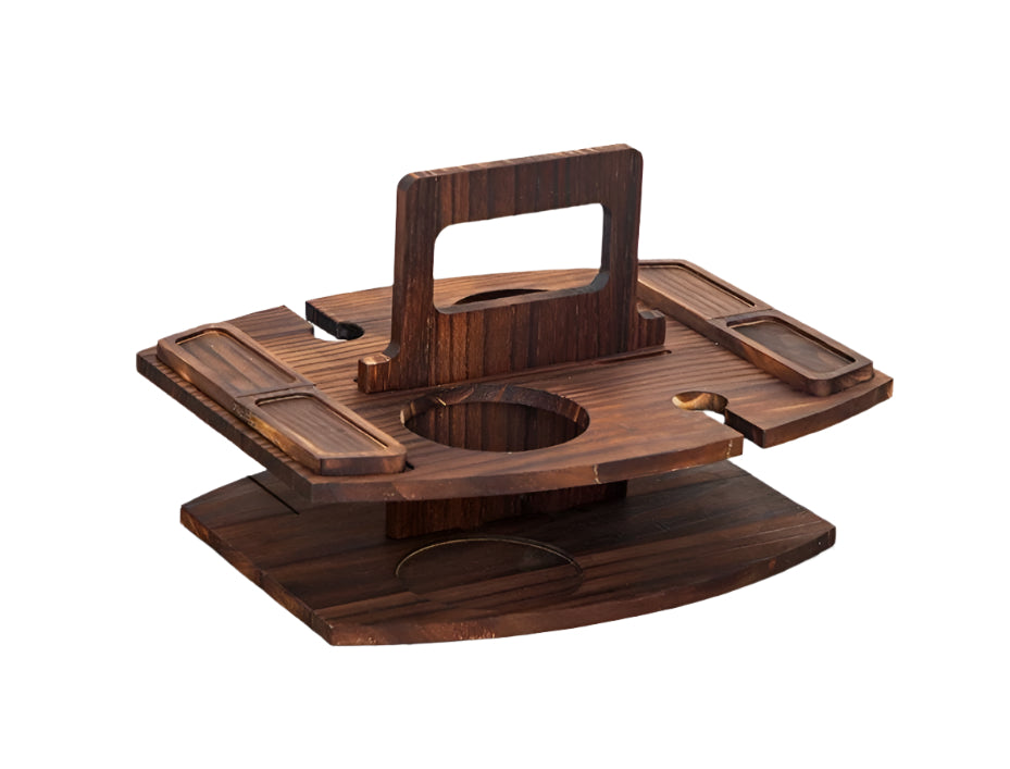 MEELANO Bærbar Træ Picknickvinsbord med Stor Serveringsplads – 36x31 cm Mørk Brun