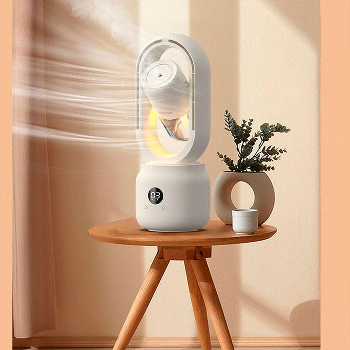 MEELANO Bærbar Bladløs Ventilator – 3-i-1 Køler med Luftfugter & Natlys