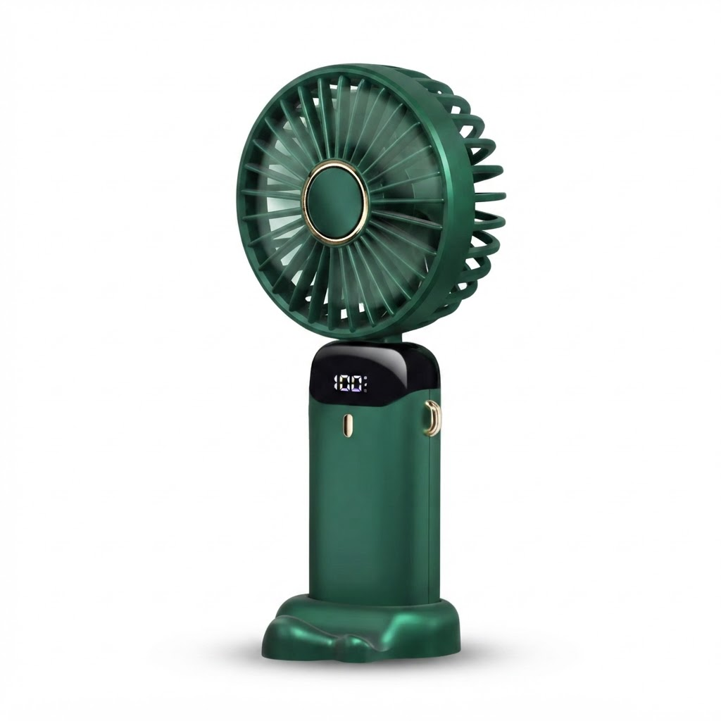 Bærbar håndholdt ventilator – 5000mAh genopladelig miniventilator, 90° foldbar, 5 hastigheder, LED digitalt display, USB personlig luftkøler 2