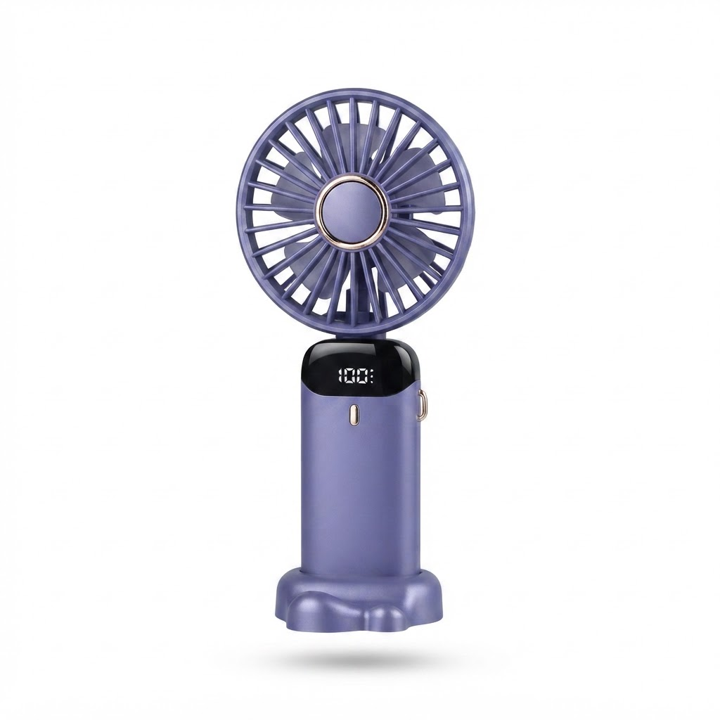 Bærbar håndholdt ventilator – 5000mAh genopladelig miniventilator, 90° foldbar, 5 hastigheder, LED digitalt display, USB personlig luftkøler 3