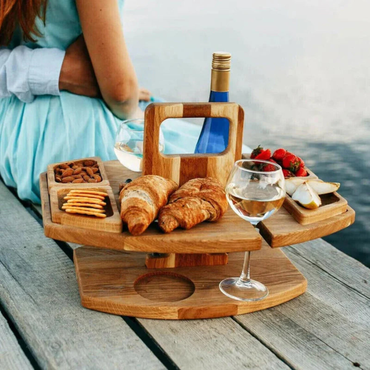 MEELANO Bærbart træpicnic vinbord