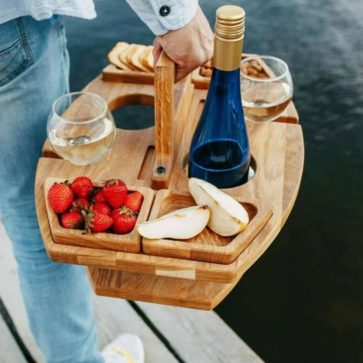 MEELANO Bærbart træpicnic vinbord