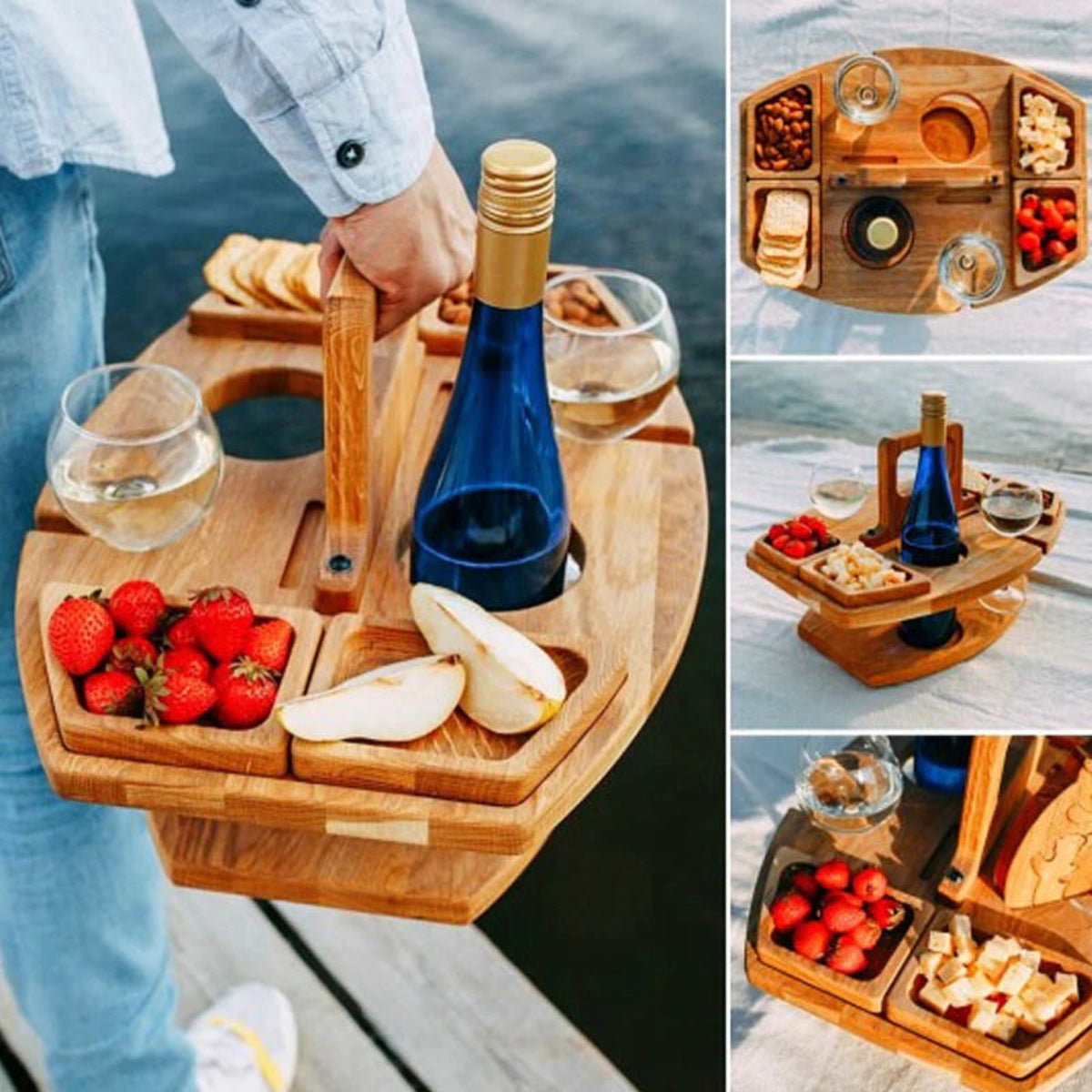 MEELANO Bærbart træpicnic vinbord