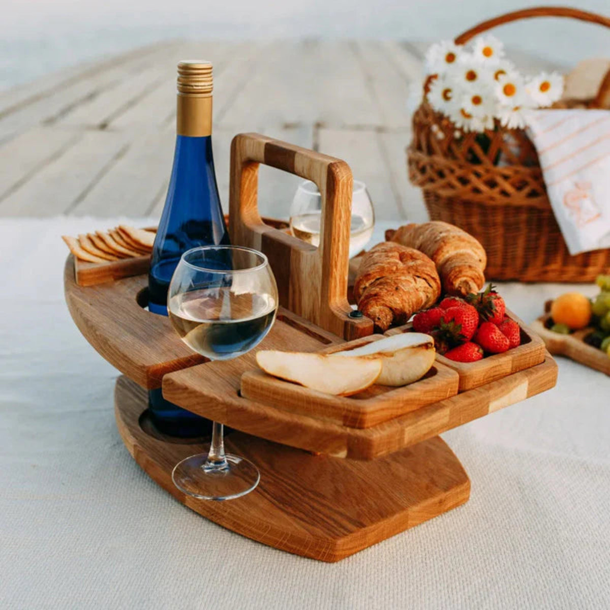MEELANO Bærbart træpicnic vinbord