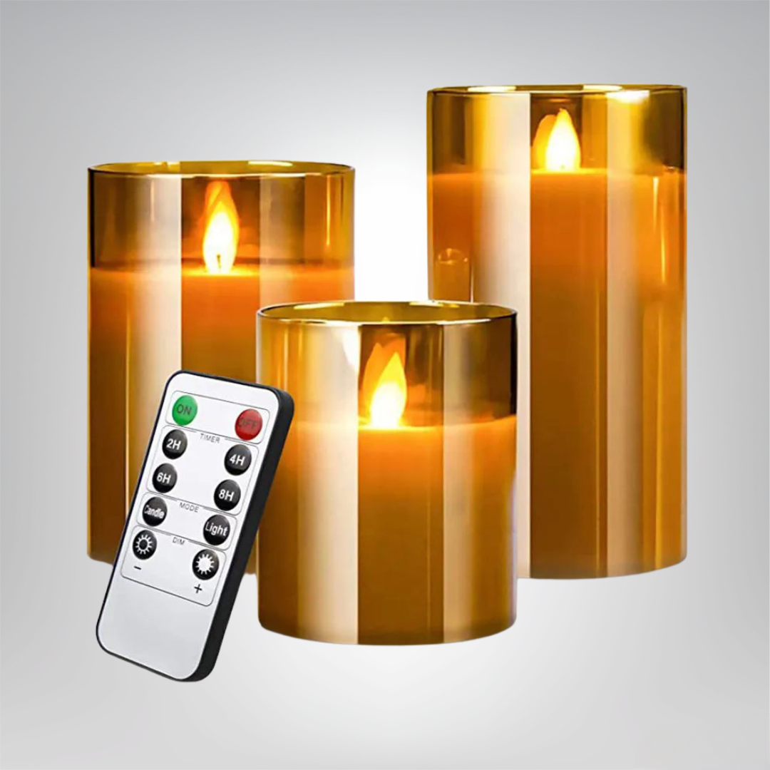 MEELANO Batteridrevne LED Stearinlys med Fjernbetjening – Flammeløse Dekorative Lys til Hjem & Hygge Ravgul