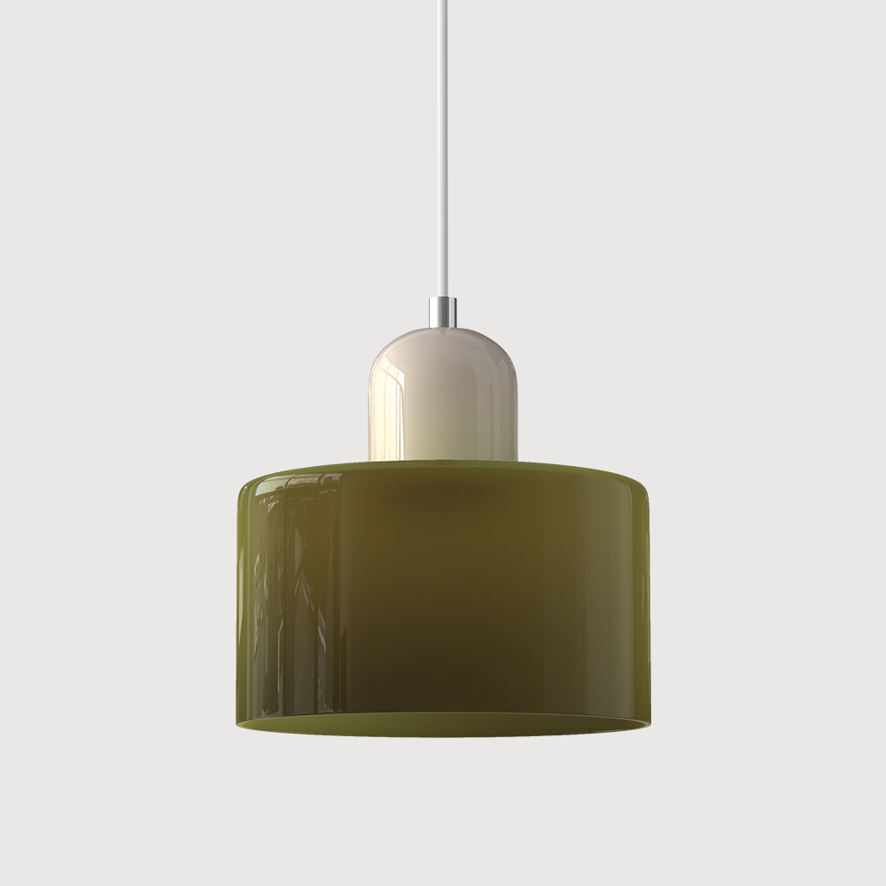 MEELANO Bauhaus Pendellampe i Farvet Glas – Højdejusterbar Loftlampe til Spisebord & Køkkenø, Farvet Glas i 6 Farver Mat Grøn Beige