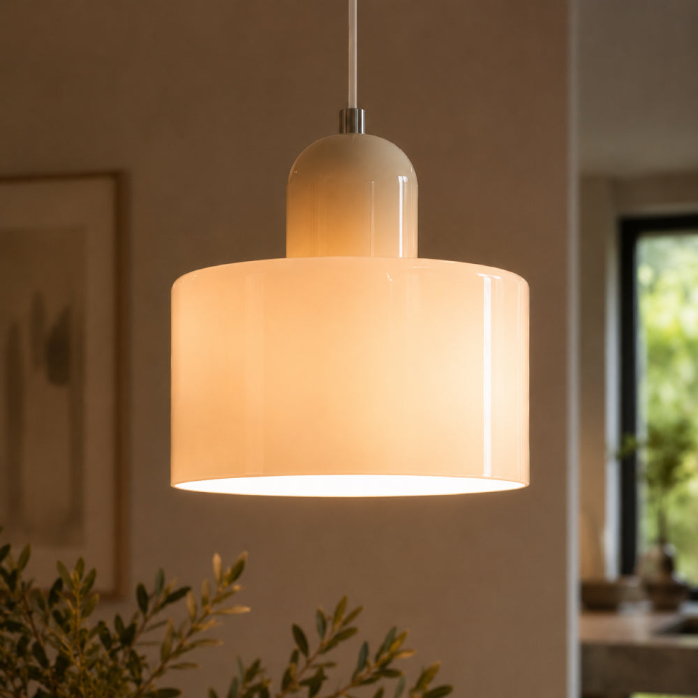 MEELANO Bauhaus Pendellampe i Farvet Glas – Højdejusterbar Loftlampe til Spisebord & Køkkenø, Farvet Glas i 6 Farver