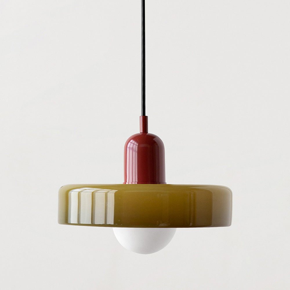 MEELANO Bauhaus pendellampe lavet af farvet glas til moderne interiør Grøn Rød 25 x 18 cm