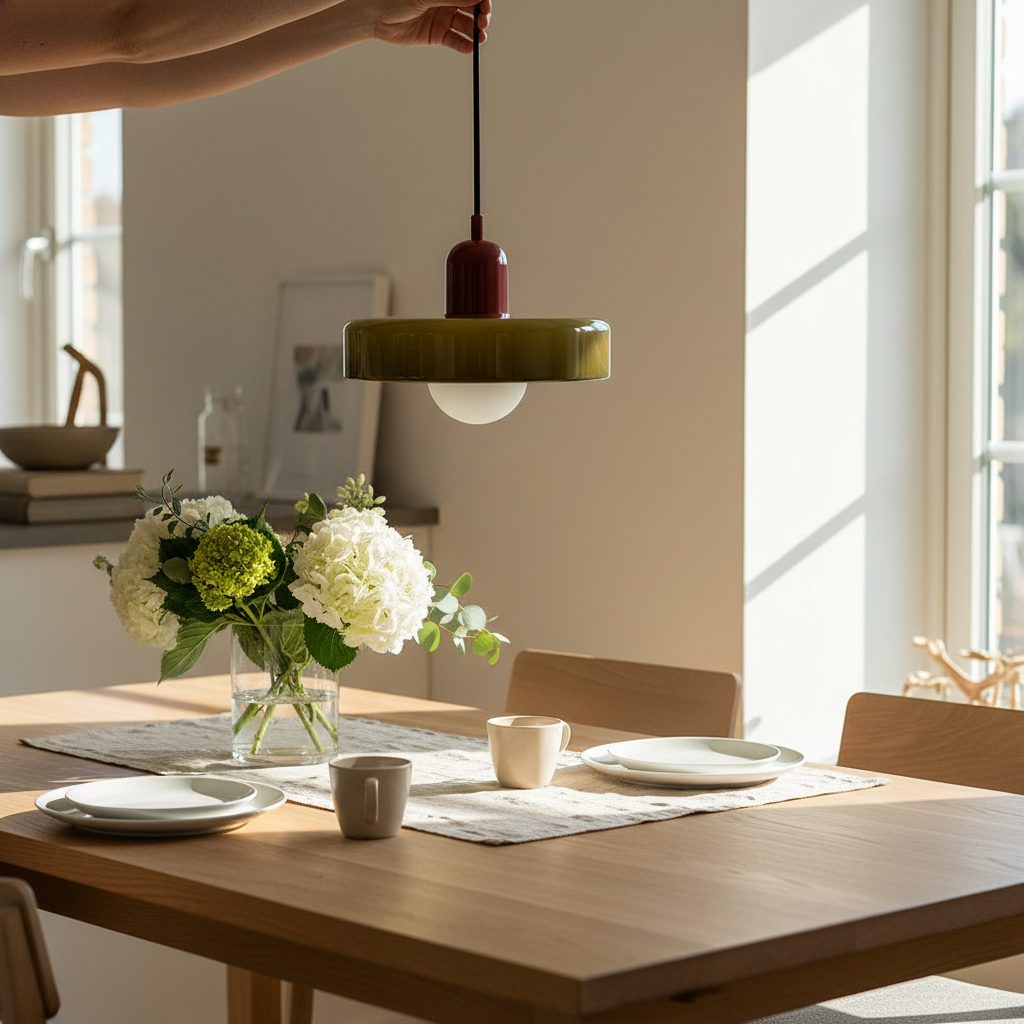 MEELANO Bauhaus pendellampe lavet af farvet glas til moderne interiør