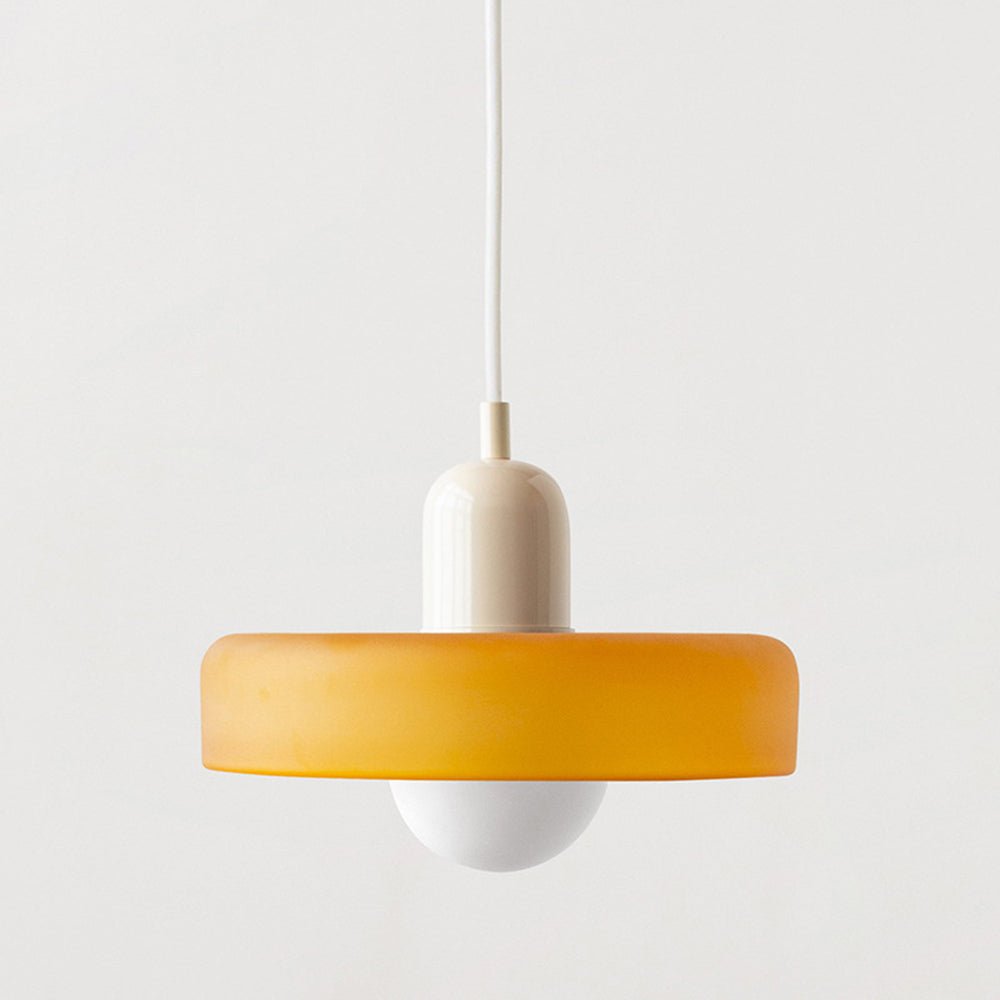 MEELANO Bauhaus pendellampe lavet af farvet glas til moderne interiør Ice Yellow Beige 25 x 18 cm