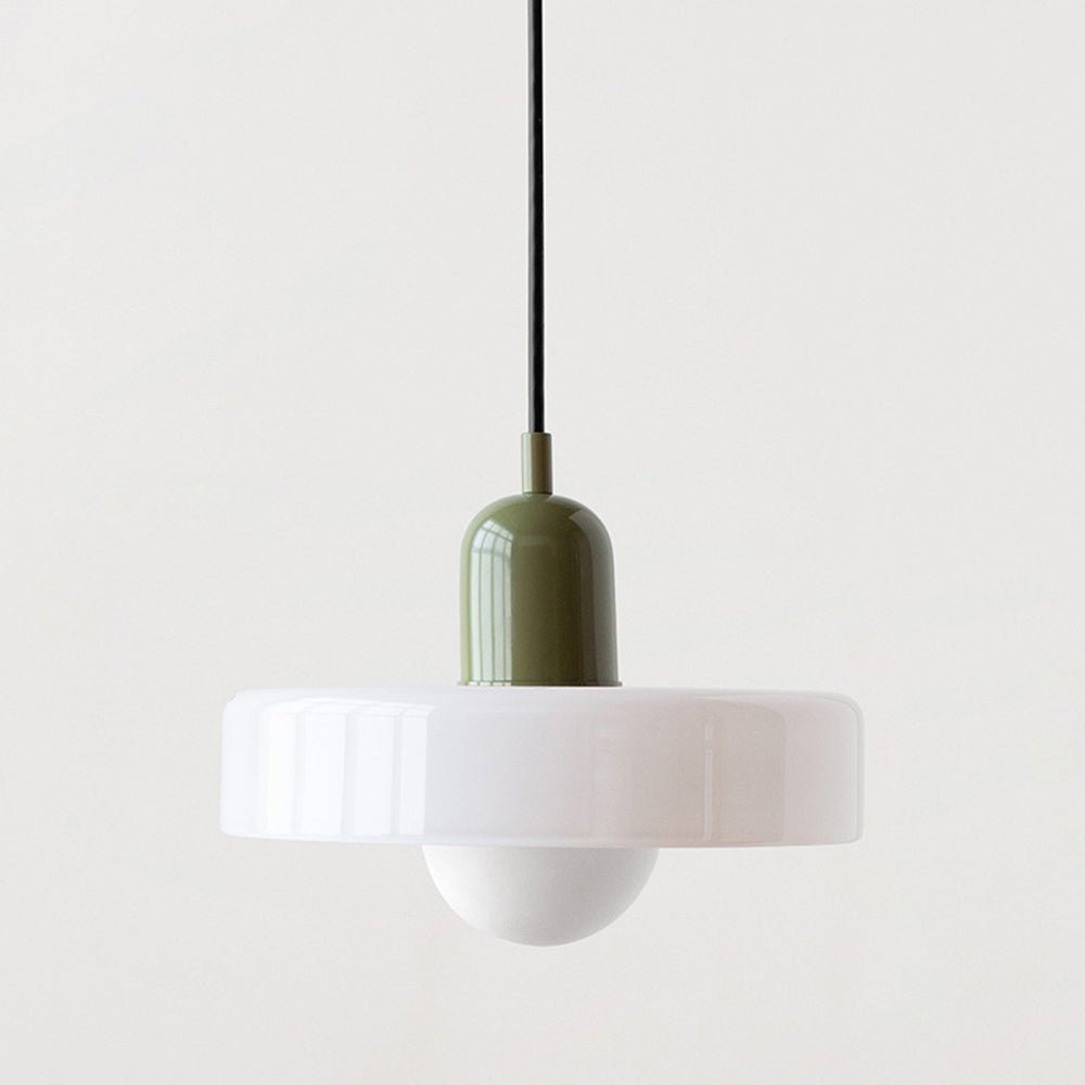 MEELANO Bauhaus pendellampe lavet af farvet glas til moderne interiør Hvid Grøn 25 x 18 cm
