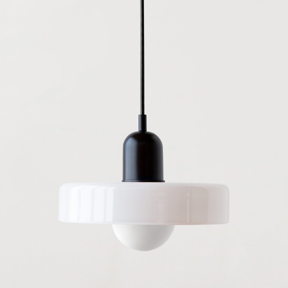 MEELANO Bauhaus pendellampe lavet af farvet glas til moderne interiør Hvid Sort 25 x 18 cm