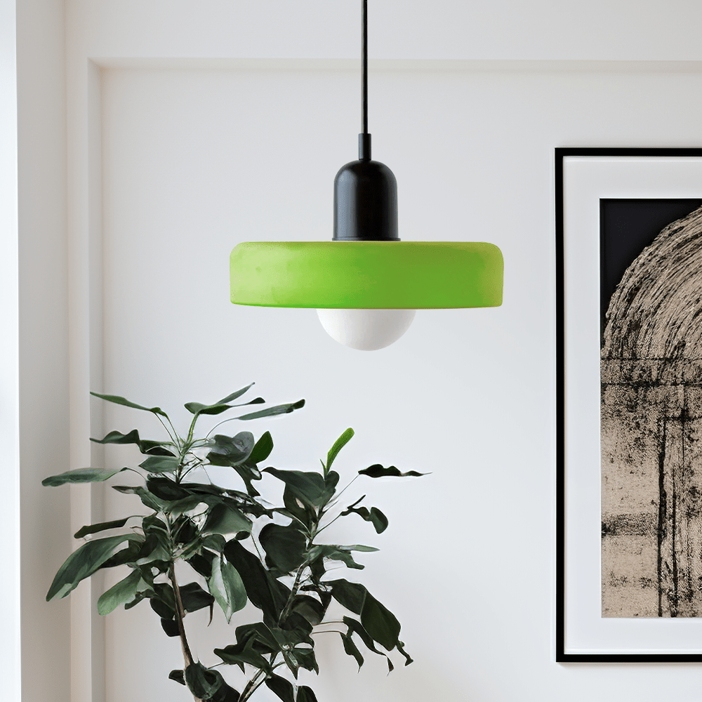 MEELANO Bauhaus pendellampe lavet af farvet glas til moderne interiør Ice Green Sort 25 x 18 cm