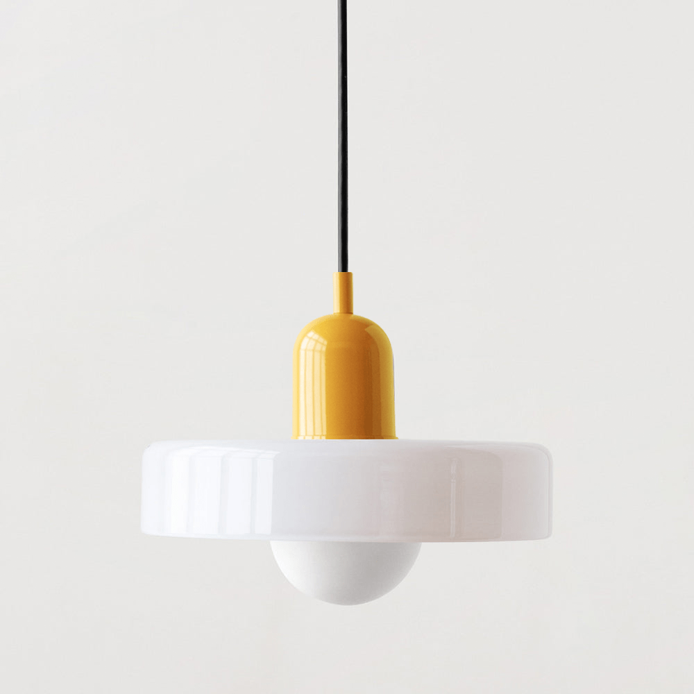 MEELANO Bauhaus pendellampe lavet af farvet glas til moderne interiør Hvid Gul 25 x 18 cm