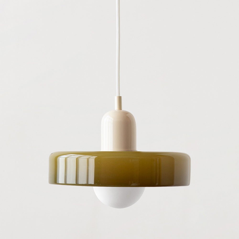 MEELANO Bauhaus pendellampe lavet af farvet glas til moderne interiør Grøn Beige 25 x 18 cm