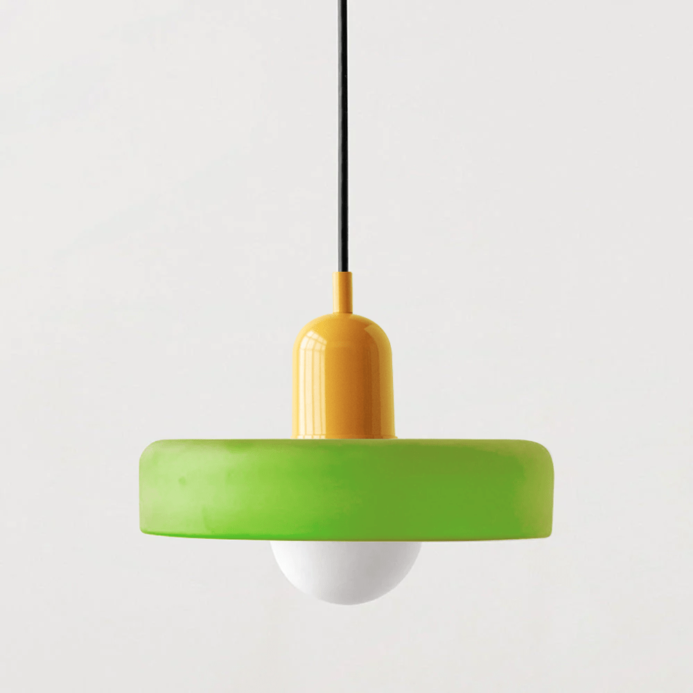 MEELANO Bauhaus pendellampe lavet af farvet glas til moderne interiør Ice Green Gul 25 x 18 cm