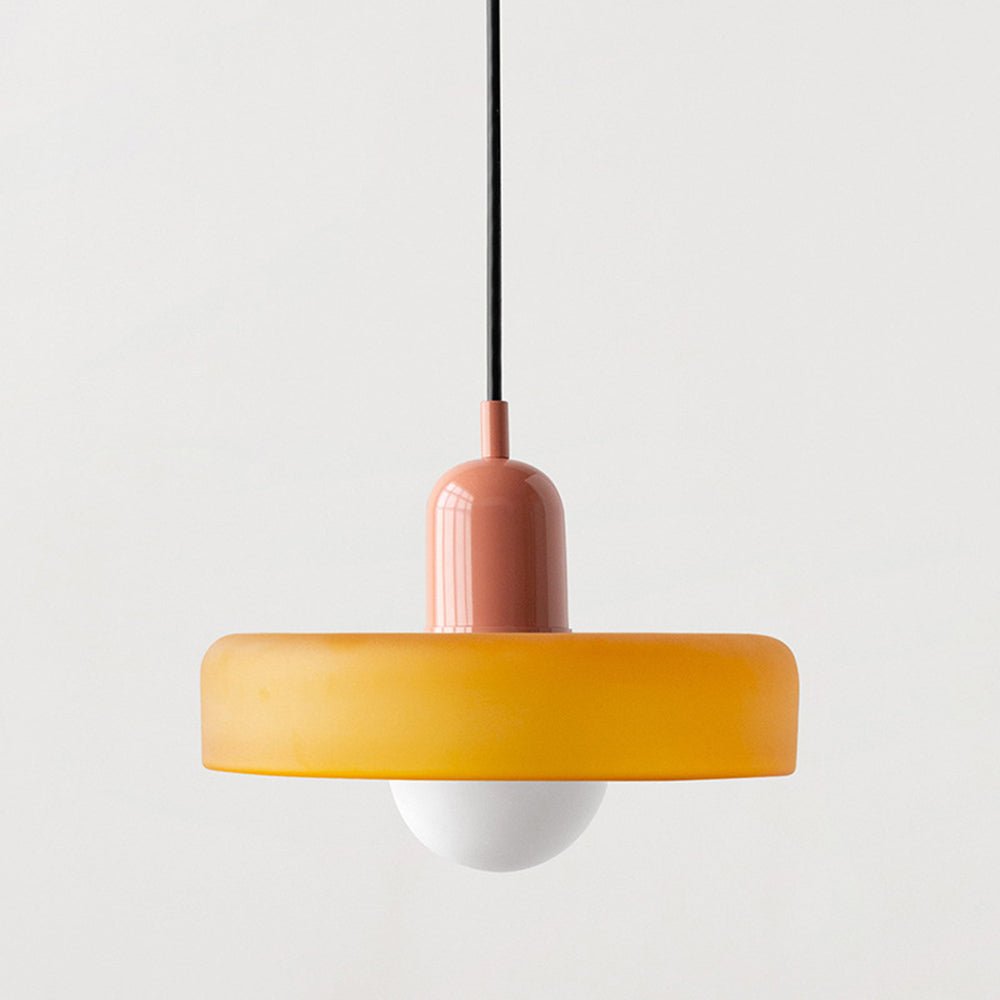 MEELANO Bauhaus pendellampe lavet af farvet glas til moderne interiør Iskgul Pink 25 x 18 cm