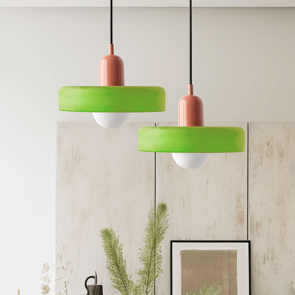 MEELANO Bauhaus pendellampe lavet af farvet glas til moderne interiør Ice Green Pink 25 x 18 cm