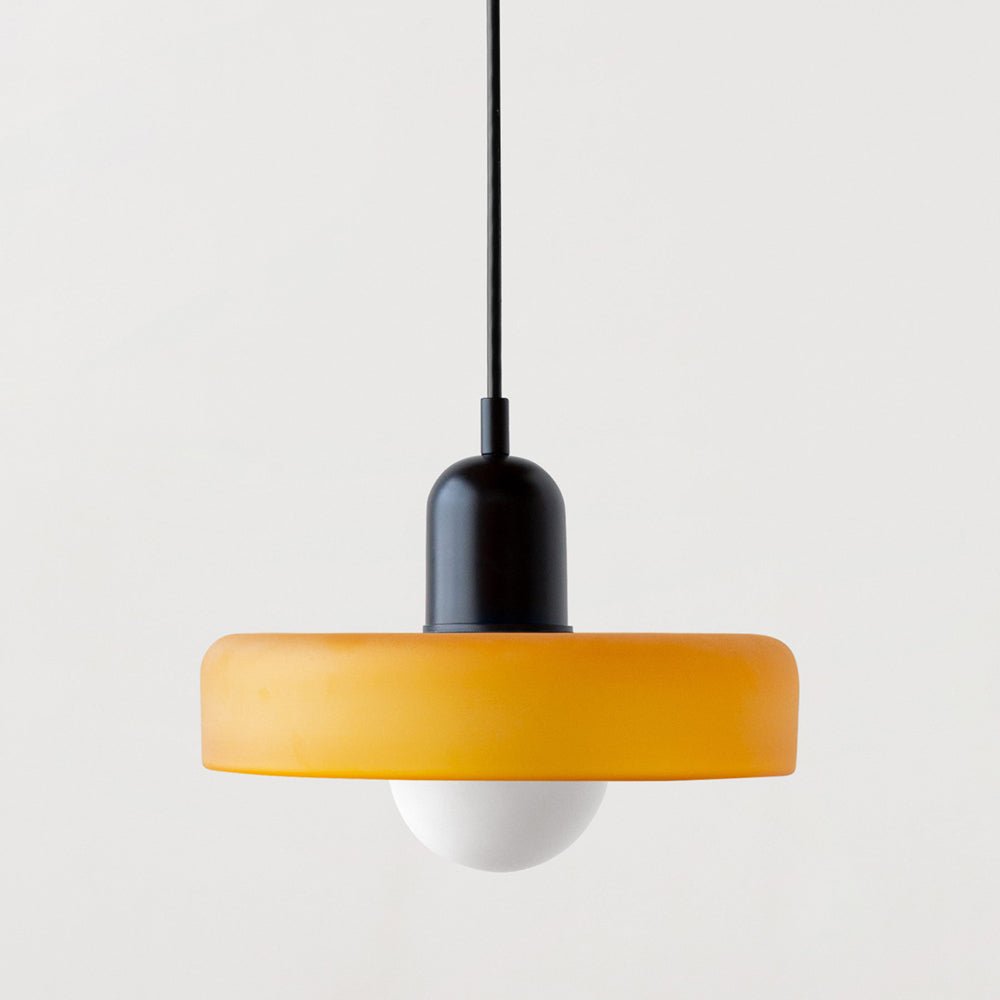 MEELANO Bauhaus pendellampe lavet af farvet glas til moderne interiør Iskgul Sort 25 x 18 cm