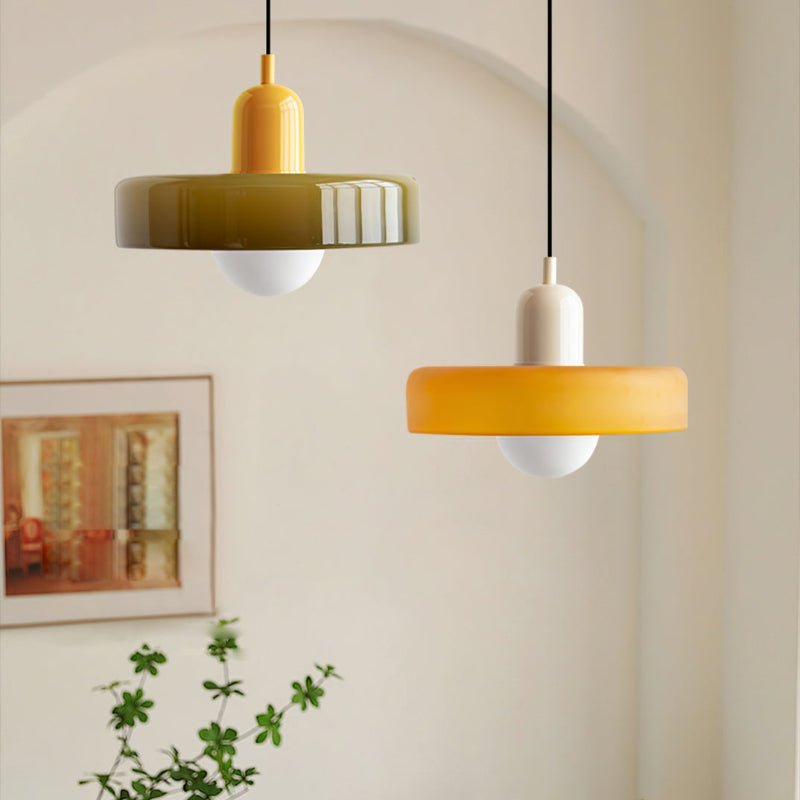 MEELANO Bauhaus pendellampe lavet af farvet glas til moderne interiør Grøn Gul 25 x 18 cm